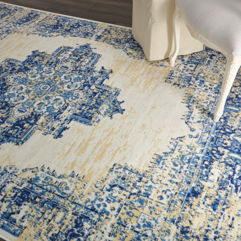 Bungalow Rose Burnie Oriental Blue/Ivory Area Rug & Reviews Wayfair